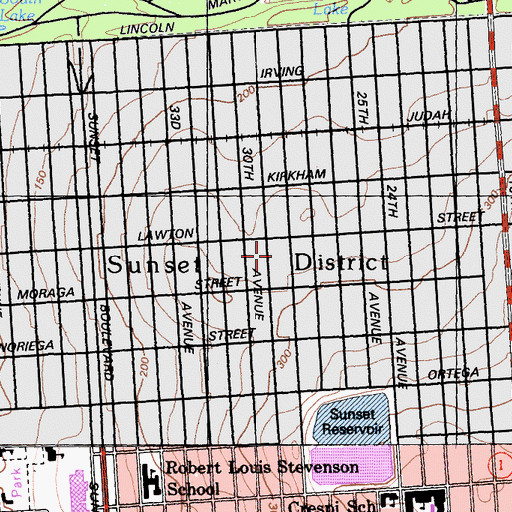 Topographic Map of Sunset Recreation Center, CA