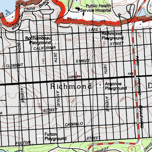 Topographic Map of Twentyfirst Avenue Baptist Church, CA