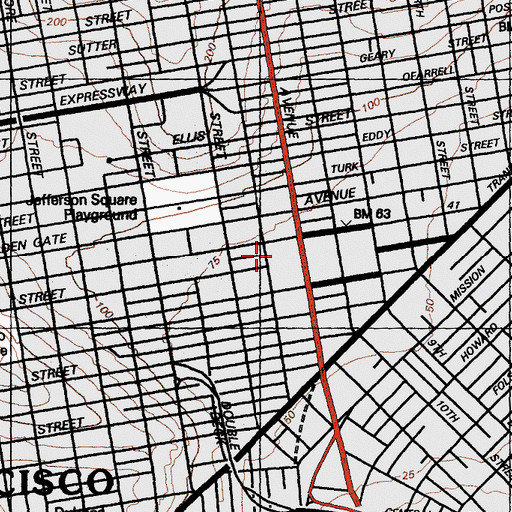 Topographic Map of Veterans Building, CA