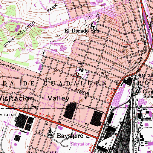 Topographic Map of Visitacion Valley Playground, CA