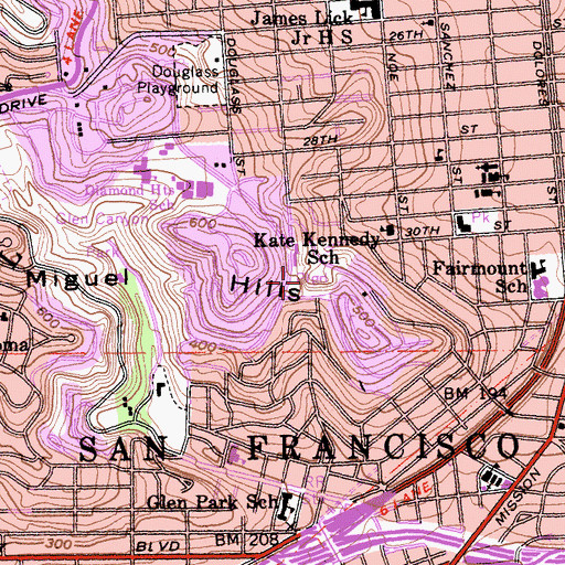 Topographic Map of Walter Haas Playground, CA