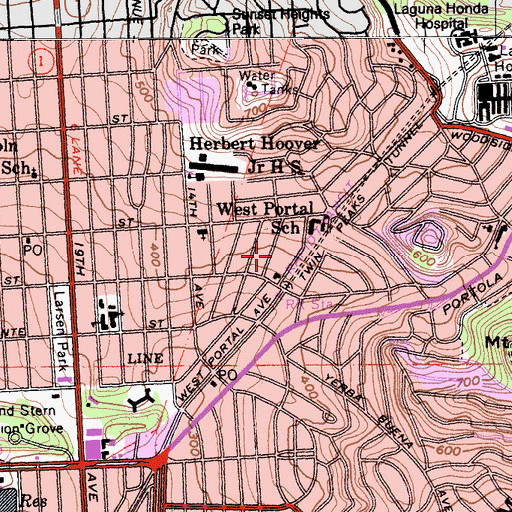 Topographic Map of West Portal Playground, CA