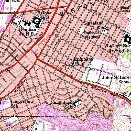 Topographic Map of Church of the Epiphany, CA