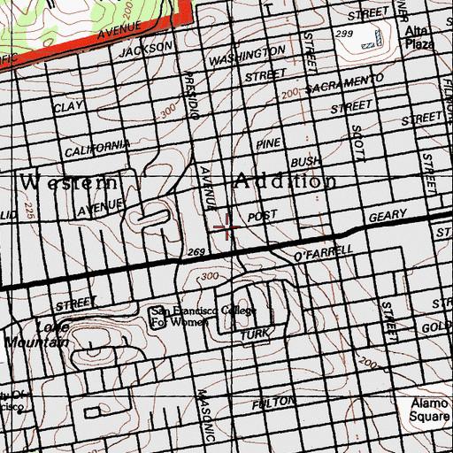 Topographic Map of Honnoji Betsuin of San Francisco, CA