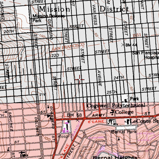 Topographic Map of Iglesia Del Pacto Evangelico, CA