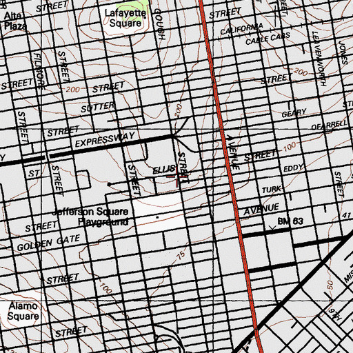 Topographic Map of Sacred Heart Cathedral Preparatory School, CA