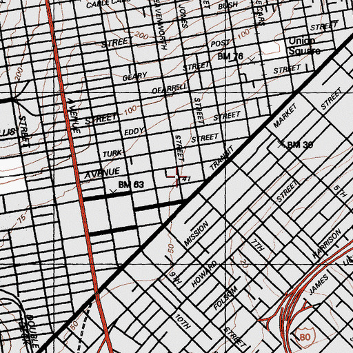 Topographic Map of Saint Boniface Roman Catholic Church, CA