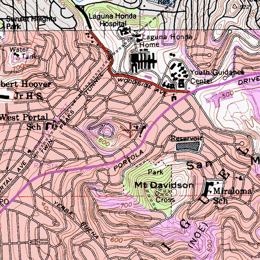 Topographic Map of Saint Brendan School, CA