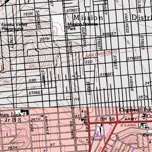 Topographic Map of Saint James Roman Catholic Church, CA