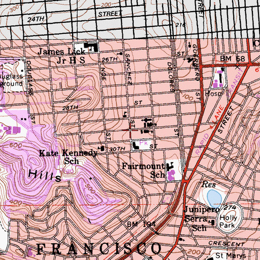 Topographic Map of Saint Pauls High School, CA