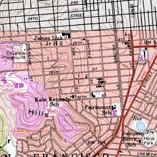 Topographic Map of Saint Pauls Primary School, CA