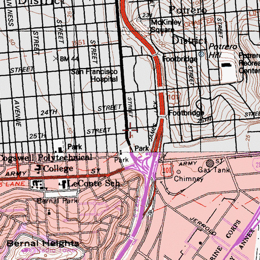 Topographic Map of Buena Vista Alternative Elementary School, CA