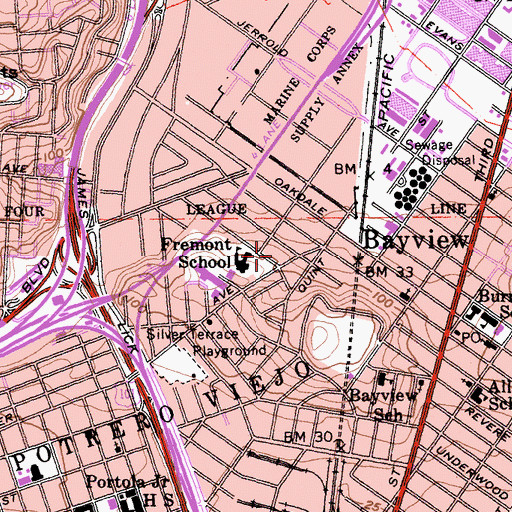 Topographic Map of Flower Hill Baptist Church, CA