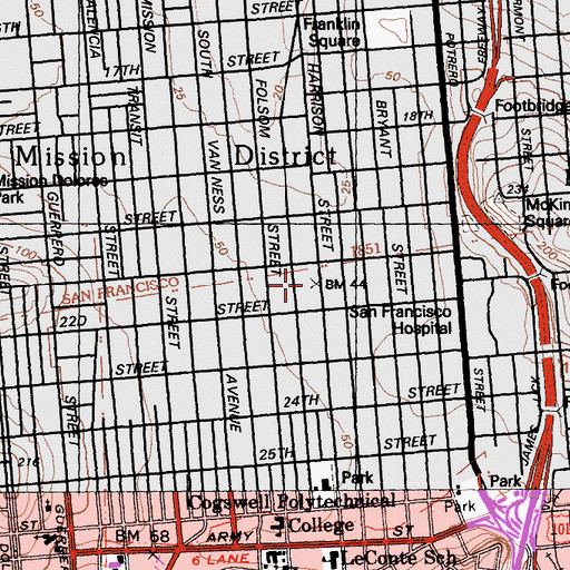 Topographic Map of George R Moscone Elementary School, CA