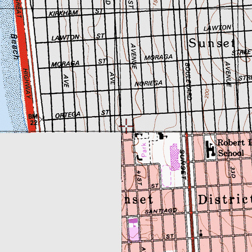 Topographic Map of Mark Twain High School (historical), CA