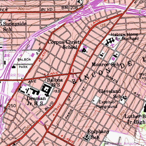 Topographic Map of Ocean Avenue Presbyterian Church, CA