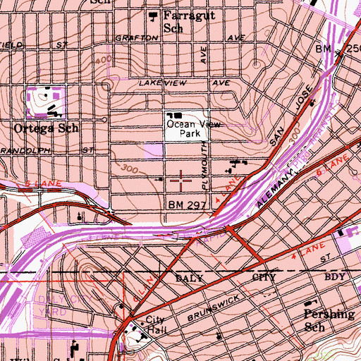 Topographic Map of Ocean View Branch Library, CA