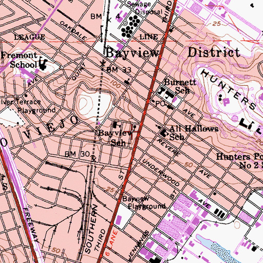 Topographic Map of Olivet Baptist Church, CA