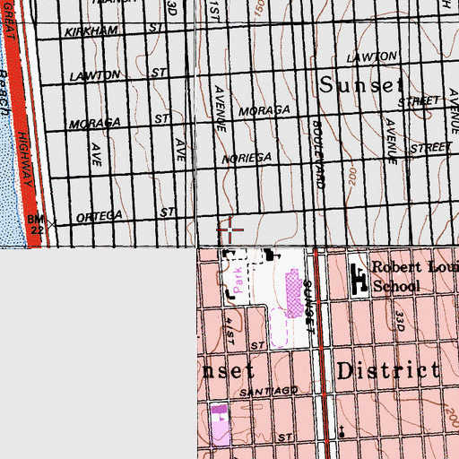 Topographic Map of Ortega Branch Library, CA