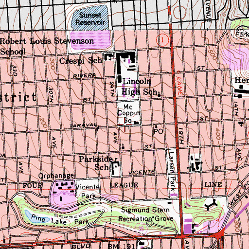 Topographic Map of Parkside Branch Library, CA