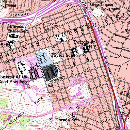 Topographic Map of Saint Elizabeths Roman Catholic Church, CA