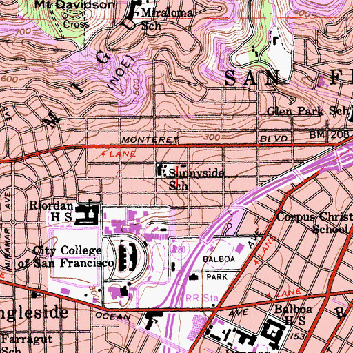 Topographic Map of Saint Finn Barrs Roman Catholic Church, CA