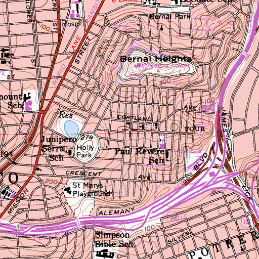 Topographic Map of Saint Kevins Roman Catholic Church, CA