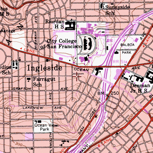Topographic Map of San Francisco Adventist School, CA