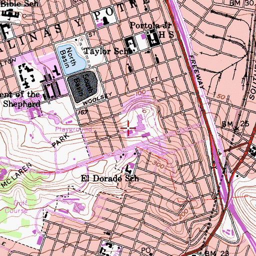 Topographic Map of Woodrow Wilson High School (historical), CA