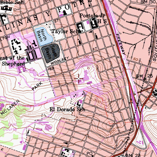 Topographic Map of Woodrow Wilson High School (historical), CA