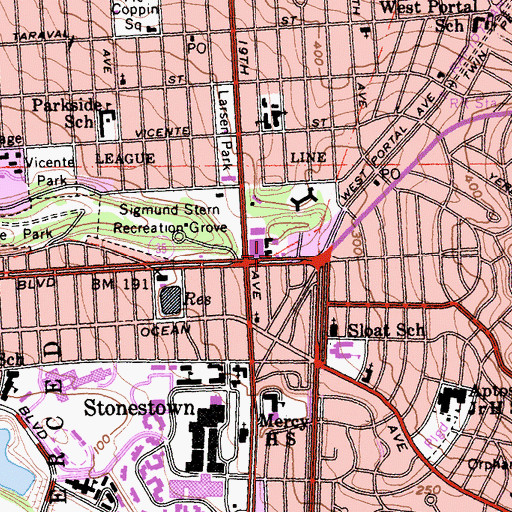 Topographic Map of West Portal Lutheran Church, CA