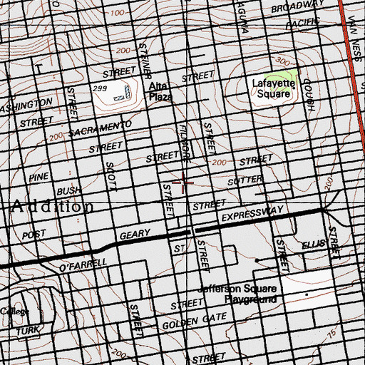 Topographic Map of Bush Street-Cottage Row Historic District, CA