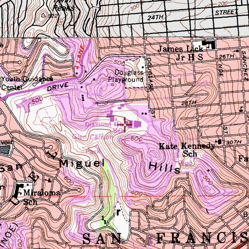 Topographic Map of Diamond Heights Shopping Center, CA