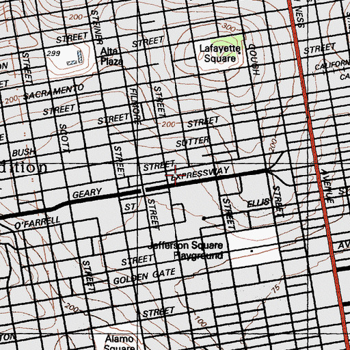 Topographic Map of Japan Center Shopping Center, CA