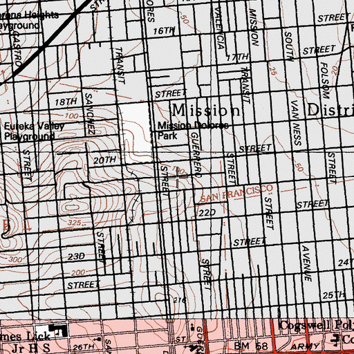 Topographic Map of Liberty Street Historic District, CA