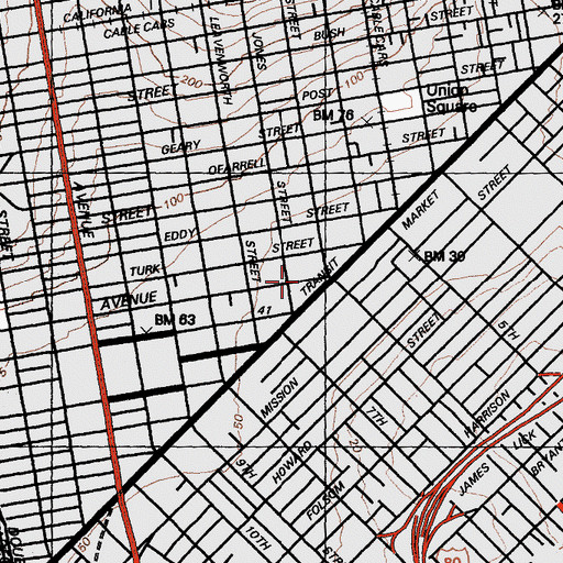 Topographic Map of Market Street Theatre and Loft Historic District, CA