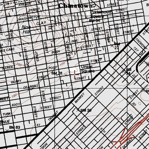 Topographic Map of One Union Square Shopping Center, CA