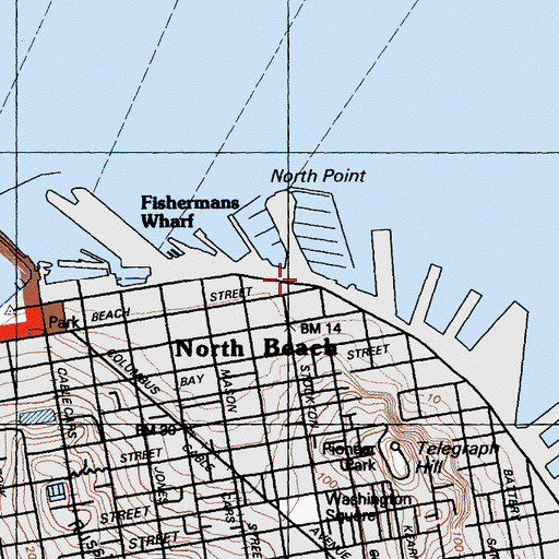 Topographic Map of Pier 39 Shopping Center, CA