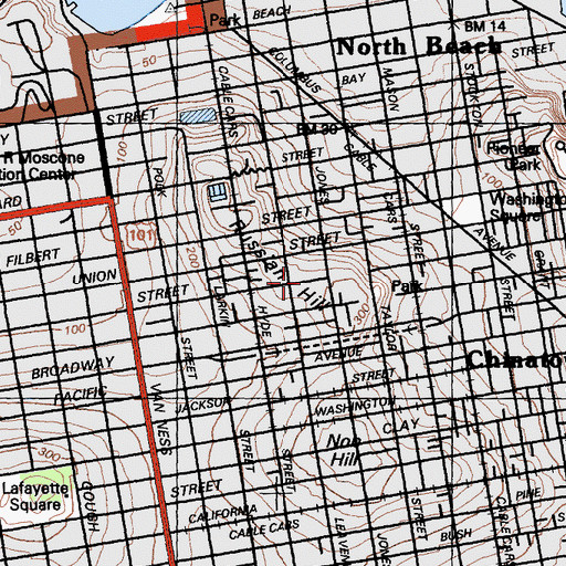 Topographic Map of Russian Hill-Paris Block Architectural District, CA