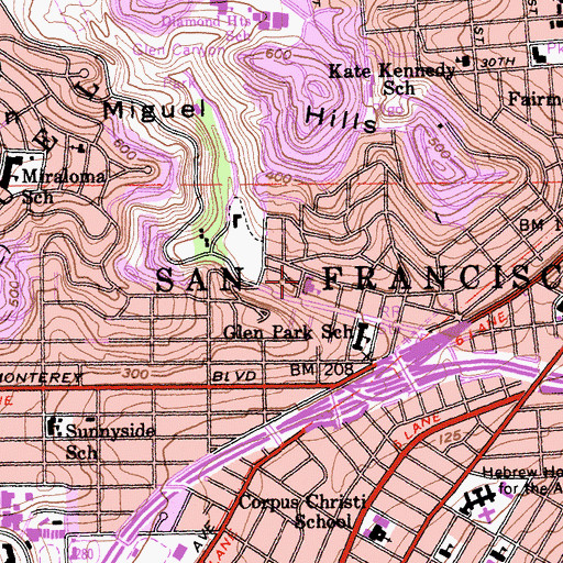 Topographic Map of Saint John Elementary School, CA