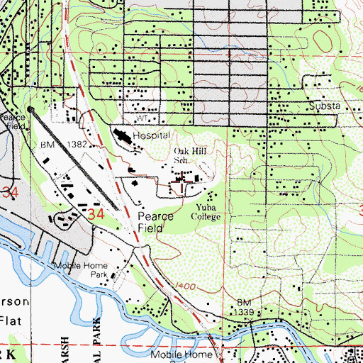 Topographic Map of Oak Hill Middle School, CA