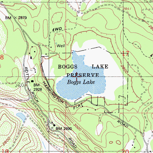 Topographic Map of Boggs Lake Preserve, CA