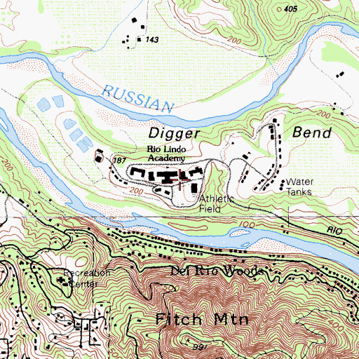 Topographic Map of Rio Lindo Adventist Academy, CA