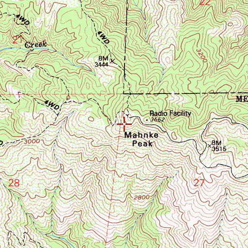 Topographic Map of Mahnke Peak, CA