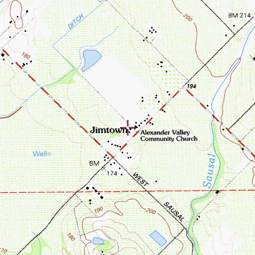 Topographic Map of Alexander Valley Community Church, CA
