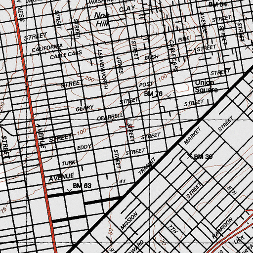 Topographic Map of Glide Memorial United Methodist Church, CA