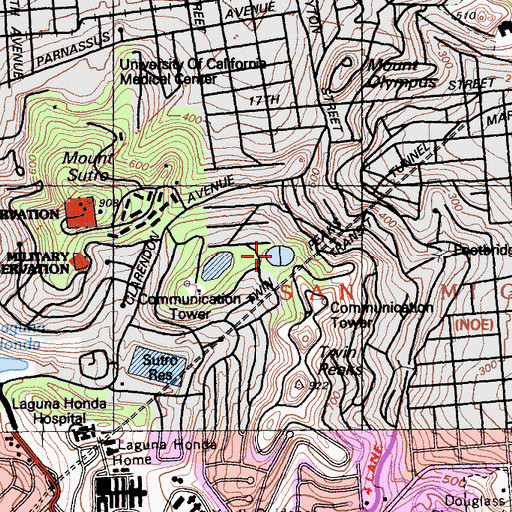 Topographic Map of Twin Peaks Reservoir, CA
