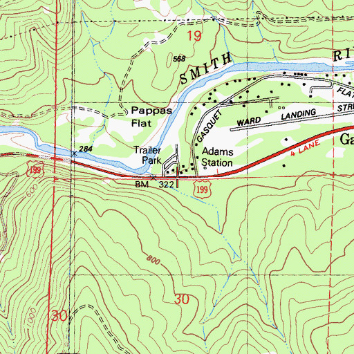 Topographic Map of Adams Station, CA