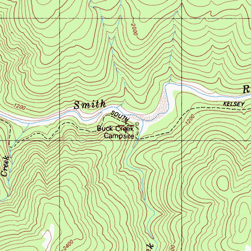 Topographic Map of Buck Creek Campsite, CA
