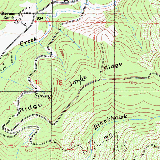 Topographic Map of Jones Ridge, CA